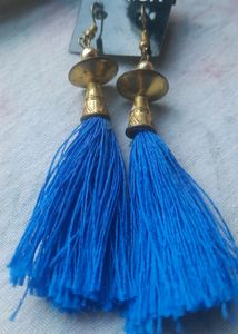 Blue Tassel And Star Metal Earrings