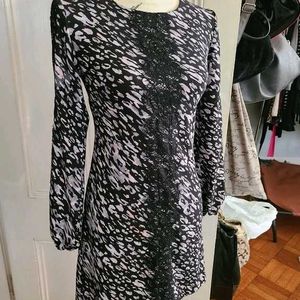 Dress Sheath Leopard Print Lace Black White Pink