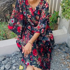 Women Black &amp; Red Printed Kaftan Dress