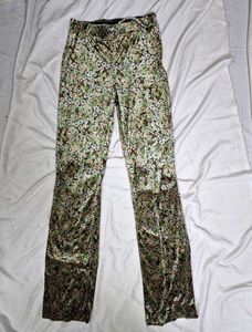 Zara Green Velvet Floral Print Pants