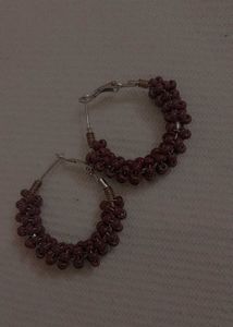 Brown Beaded Hoop Earrings