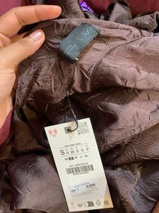 ZARA Crinkle- Effect Satin MIDI Dress
