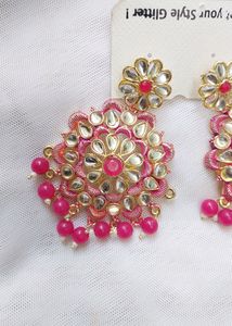 PRETTY PINK KUNDAN &amp; PEARLS DANGLERS 🎀