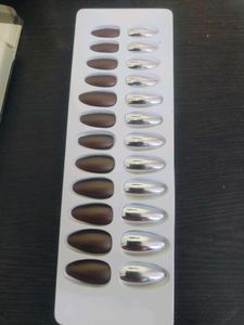 Almond Shaped Metallic And Brown Press On Nails🤎