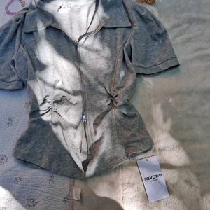 Savana Gray Zip-Up Top