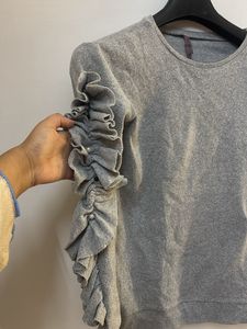 Grey Ruffle Sleeve Sweatshirt