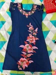 Floral Embroidered Navy Dress Kashmiri Suit