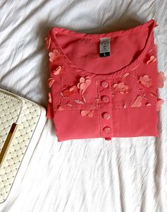 Elegant Coral Pink Georgette Top ✨️🎀