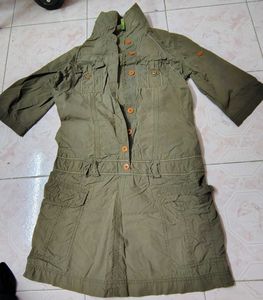 Olive Green Shirt Collar One Piece
