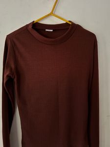 Brand New Brown Rib Full Sleeve Top