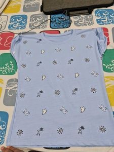 Polyster Blend Blue Tshirt For Girls