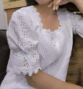 White Lace Puff Top Elegant 🕊