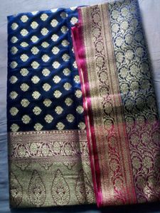 Blue &amp; Pink Pure Katan Benarasi Saree