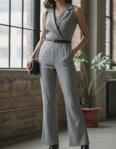 office Grey Sleeveless Jumpsuit