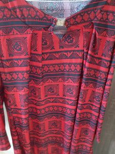Red &amp; Black Patterned Long Sleeve Dress