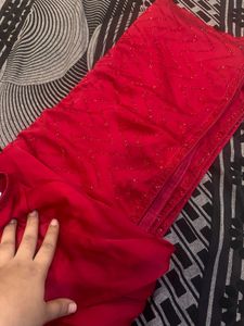 Dark Maroon Party Wear Saree With Blouse Piece