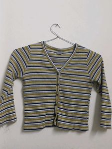 Striped Button-Down crop  Top
