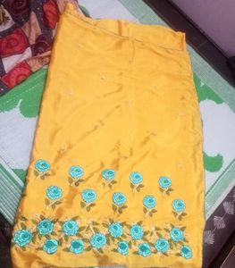 Yellow Colour Embroidery Work Saree