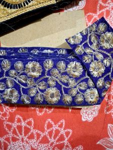 Embroidered Fabric Trims - Gold &amp; Blue (15 Meter)