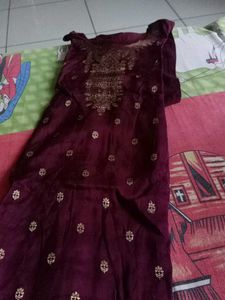 Maroon Embroidered Kurta Set