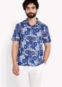 Fabindia Blue Cotton Hand Block Printed Shirt