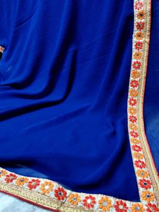 Navy Blue Saree With Designer Blouse