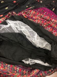 Black Floral Print Ethnic Gown