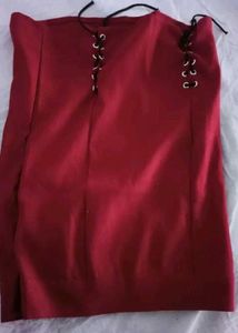 Red Lace-Up Mini Skirt