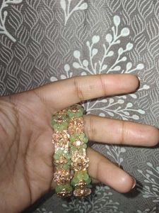 Green & Gold Beaded Bangles