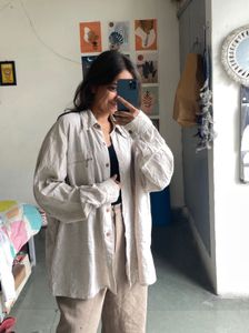 Oversized Beige Button-Down