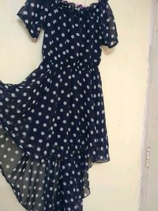 Blue White Dots.. Back Tail Dress For Beach