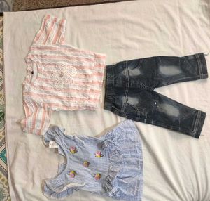 Combo Of Cute Baby Girl Dress And 2 Tops 1 Jaens