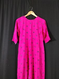 Dark Pink Printed Long Kurti (Women)