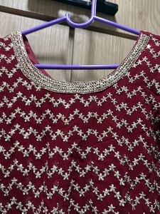 Maroon &amp; Silver Embellished Kurta