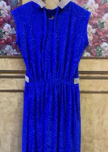 Stone Lace Belt Blue Embellished Gown