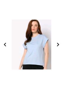 Women&#39;s Light Blue Solid Cap Sleeve Cotton T-Shirt