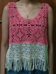 double toned fringe lace top