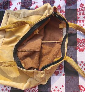 Bright yellow upcycled velvet carry bag ♻️💛