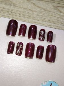 Burgundy Heart Press-On Nails
