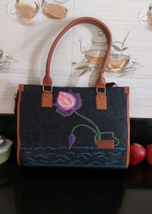 Hand Painted Floral Tote Bag