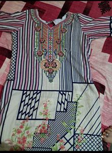 Striped &amp; Floral Print Kurti