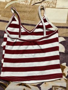 Red and White Striped Ribbed Camisole Top🥀