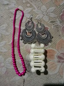 Jewelry Set: Earrings, Necklace &amp; Hair Clip