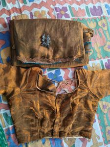 meesho viral golden saree with blouse free earing