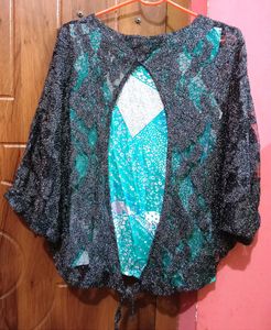 Combo Set Of Butterfly Net Top &amp; Floral Silk Kurta