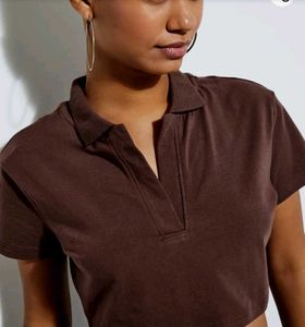 Brown Cropped Polo Top