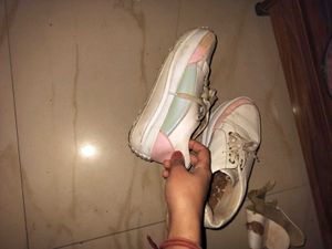Women White Shoes with wedges / heels