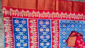 Blue &amp; Red Patola Saree