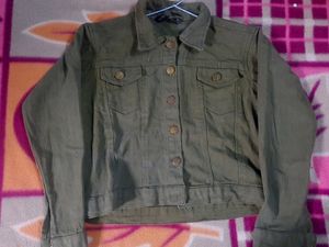 Olive Green Crop Denim Jacket