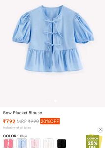 Cute Blue Bow-Tie Blouse